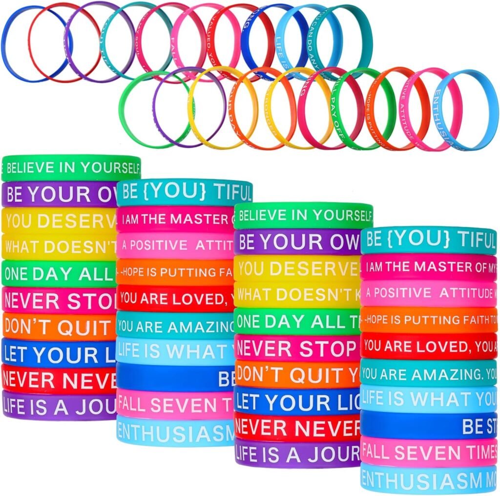100 Pieces Motivational Quote Silicone Wristbands Colored Inspirational Rubber Bracelets Stretch Unisex Wristbands for Women Men Kids Teen 20 Styles (Bright Colors)