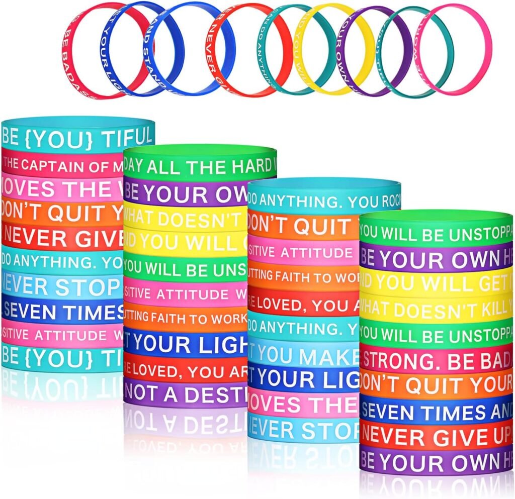 60 Pieces Inspirational Rubber Bracelet Motivational Quote Silicone Bracelets 20 Styles Black Stretch Wristbands for Men Women Teens (Bright Colors)