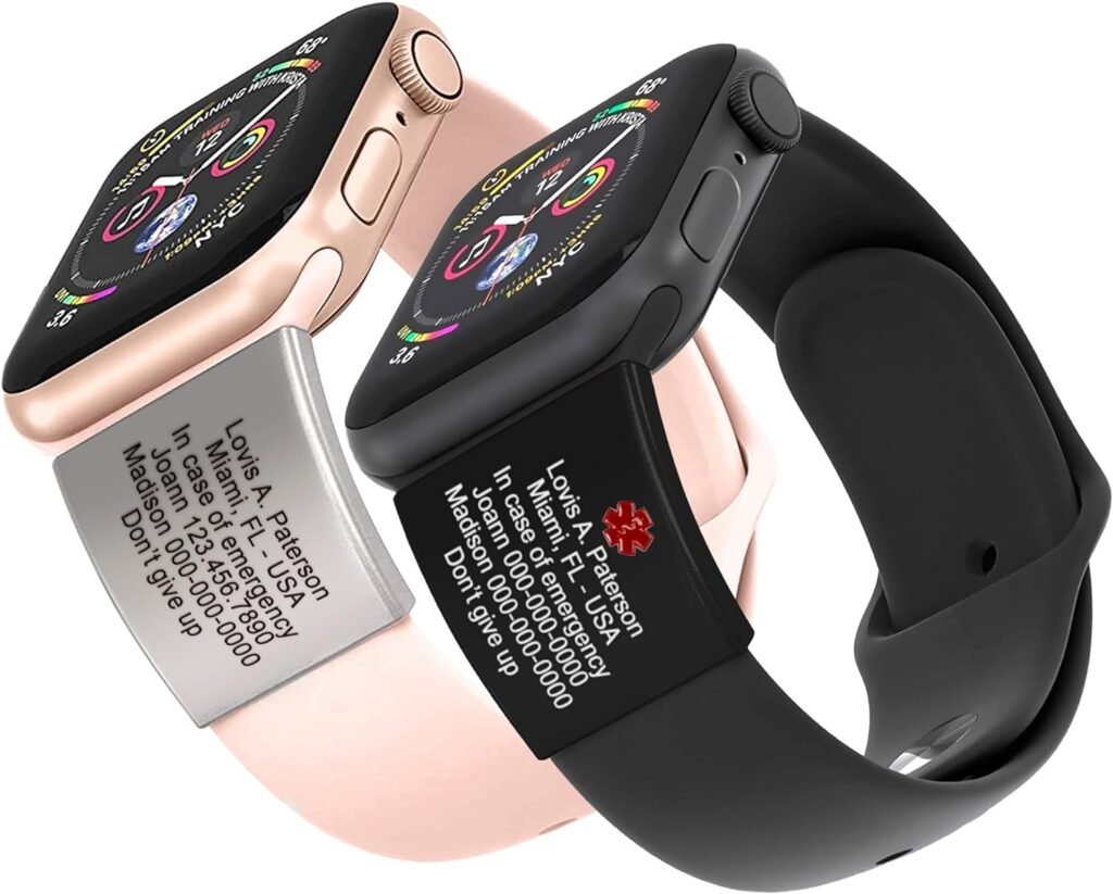 Alert ID Tag for Watch Band, Laser Engraved Apple Watch Safety Plate, Fitness Runners ID tag for Sport smartwatch, Medical tag for Wrist Band Alert ID Tag for Watch Band, Laser Engraved Apple Watch Safety Plate, Fitness Runners ID tag for Sport smartwatch, Medical tag for Wrist Band