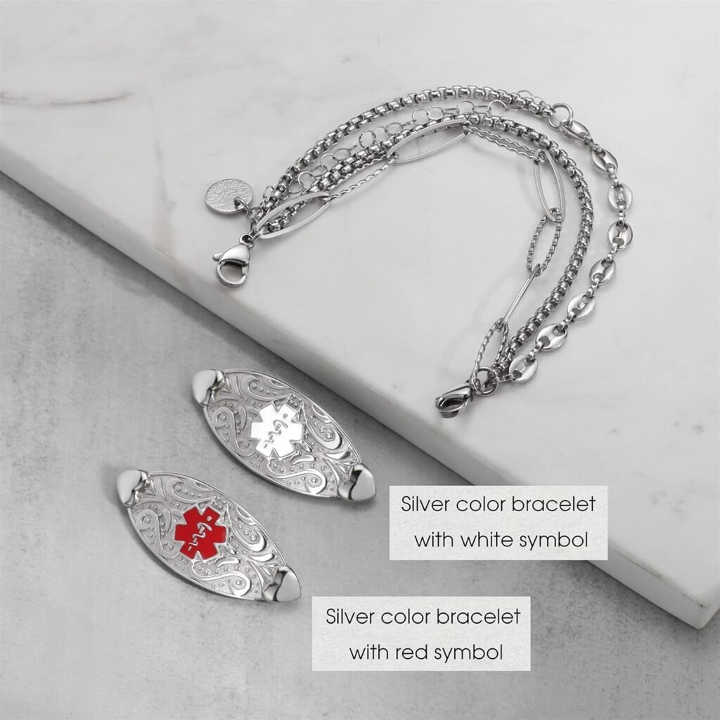 ASTERY Custom Medical Alert Multi-chains Bracelet for Women with Free Engraving,Personalized Emergency Identification Womens ID Bracelet Medical Alert Jewelry,6.0 to 9.0 Inches ASTERY Custom Medical Alert Multi-chains Bracelet for Women with Free Engraving,Personalized Emergency Identification Womens ID Bracelet Medical Alert Jewelry,6.0 to 9.0 Inches