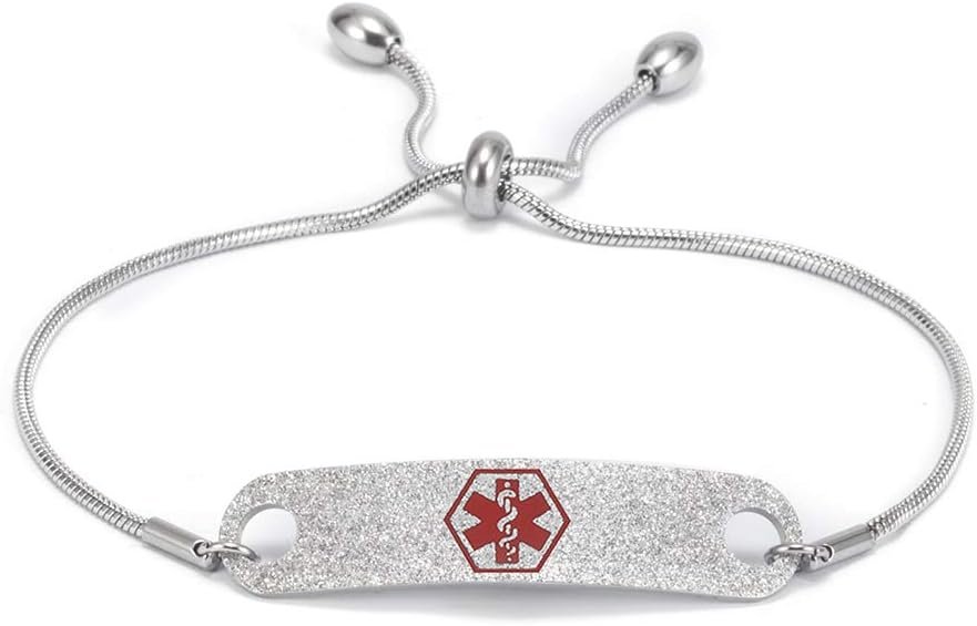 BAIYI HOPE Stainless Steel Medical Alert ID Bracelet for Women Glitter Rose Gold Emergency Awareness Bracelets for Girls Adjustable Chain Medic Jewelry 5-8.5 Free Engraving BAIYI HOPE Stainless Steel Medical Alert ID Bracelet for Women Glitter Rose Gold Emergency Awareness Bracelets for Girls Adjustable Chain Medic Jewelry 5-8.5 Free Engraving