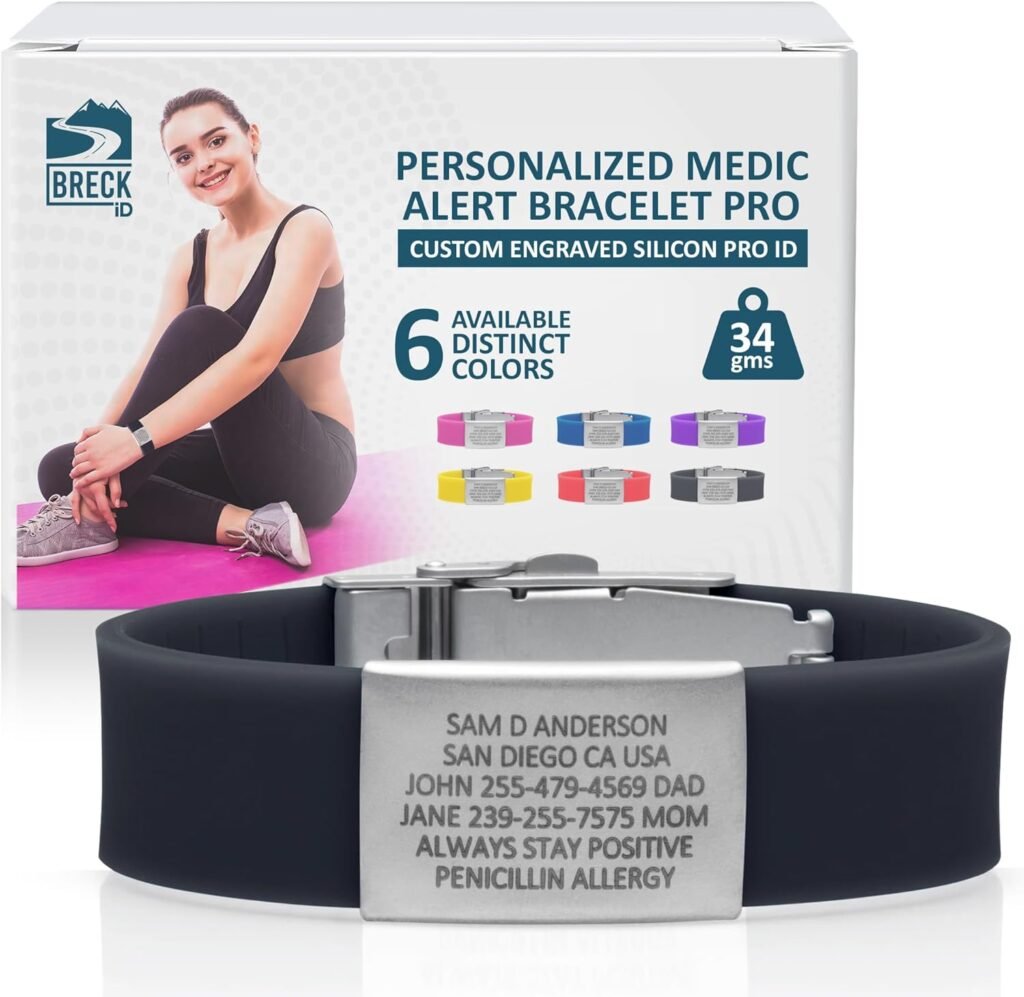 BRECK iD Personalized Medical Alert Bracelet PRO | Premium Multicolor Silicone Medical Bracelet for Men  Women | Stylish, Custom Engraved, Life-Saving Emergency Medical ID Bracelets