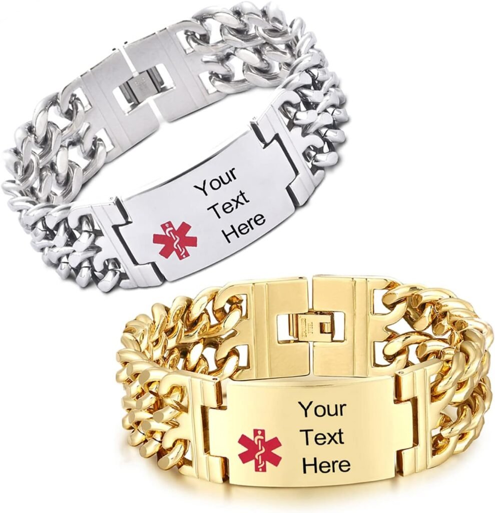 Caramel Sweet Life Medical Alert Bracelets for Men, Personalized Medical Bracelets for Women with Adjustable Silicone Wristband in Color Black, Red, Pink, Blue