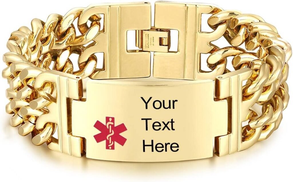 Caramel Sweet Life Medical Alert Bracelets for Men | Personalized Stainless Steel Medical Bracelets in Gold or Silver | Double Band Id Bracelet Caramel Sweet Life Medical Alert Bracelets for Men | Personalized Stainless Steel Medical Bracelets in Gold or Silver | Double Band Id Bracelet