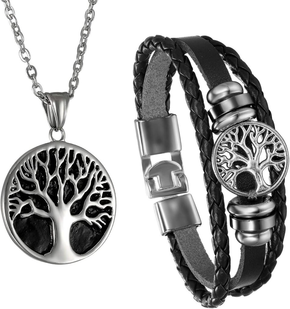Cupimatch Men Tree of Life Symbol Pendant Necklace Leather Bracelet, Stainless Steel 22 inch Chian Jewelry Set Cupimatch Men Tree of Life Symbol Pendant Necklace Leather Bracelet, Stainless Steel 22 inch Chian Jewelry Set