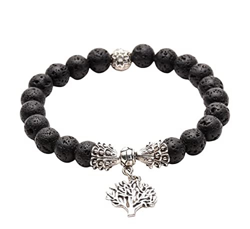 Essential Oil Diffuser Bangle 8mm Bracelet Aromatherapy Lava Stone Sterling Silver Tree of Life Bracelet Gift for Men Women Bracelet Sterling Silver on Lava Stone Bangle (Lava Rock+Tree of Life Charm) Essential Oil Diffuser Bangle 8mm Bracelet Aromatherapy Lava Stone Sterling Silver Tree of Life Bracelet Gift for Men Women Bracelet Sterling Silver on Lava Stone Bangle (Lava Rock+Tree of Life Charm)