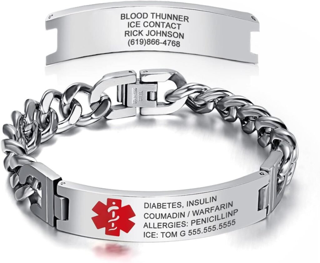 FenFang Personalized Medical Alert Bracelets Emergency Medical Bracelets for Women Men for 7.5 to 8.5 Inches Free Engrave Medical ID Bracelets for Men Women Tag Stainless Steel FenFang Personalized Medical Alert Bracelets Emergency Medical Bracelets for Women Men for 7.5 to 8.5 Inches Free Engrave Medical ID Bracelets for Men Women Tag Stainless Steel