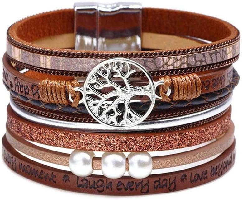 Fesciory Leather Wrap Bracelets for Women, Boho Leopard Multi-Layer Crystal Beads Cuff Bracelet Jewelry Fesciory Leather Wrap Bracelets for Women, Boho Leopard Multi-Layer Crystal Beads Cuff Bracelet Jewelry