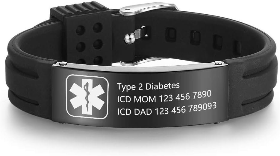 Fortheday Personalized Medical Alert Bracelets for Women Men Kids Adjustable Silicone Medical Bracelets Custom Waterproof Life Medical ID Bracelets Alert Bracelets