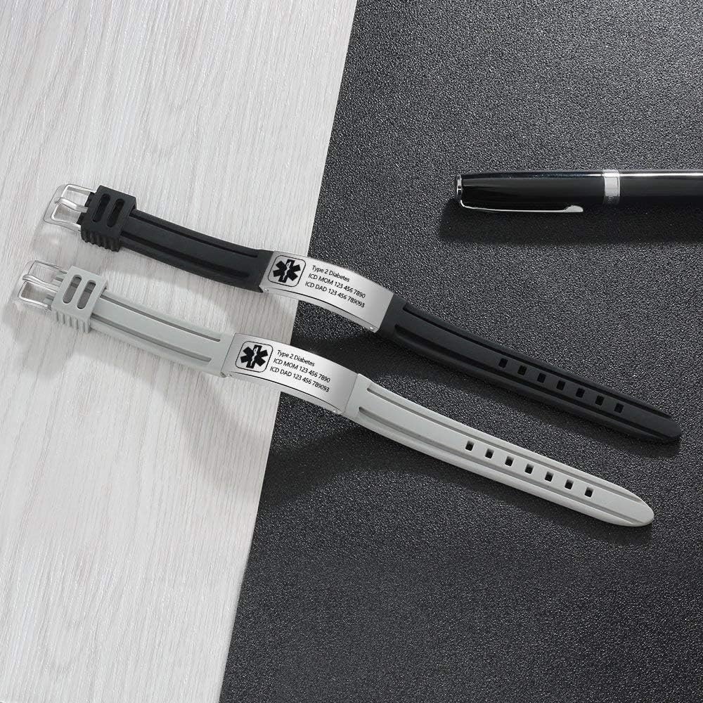 Fortheday Personalized Medical Alert Bracelets for Women Men Kids Adjustable Silicone Medical Bracelets Custom Waterproof Life Medical ID Bracelets Alert Bracelets