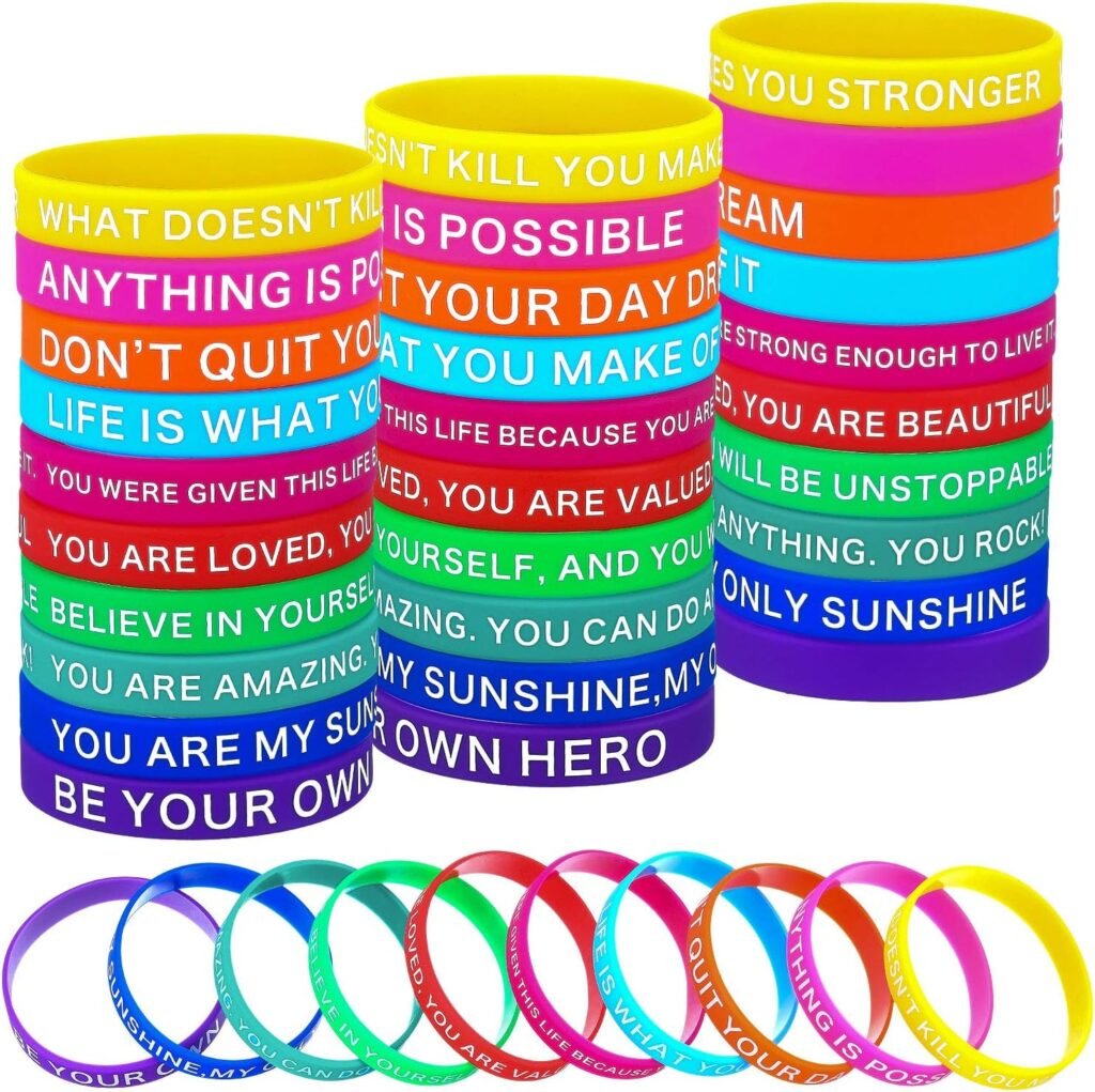 Gejoy 40 Pieces Motivational Silicone Wristbands Rubber Inspirational Quote Bracelets Colored Stretch Wristbands for Men Women Teens, 10 Styles (Cheerful Style)