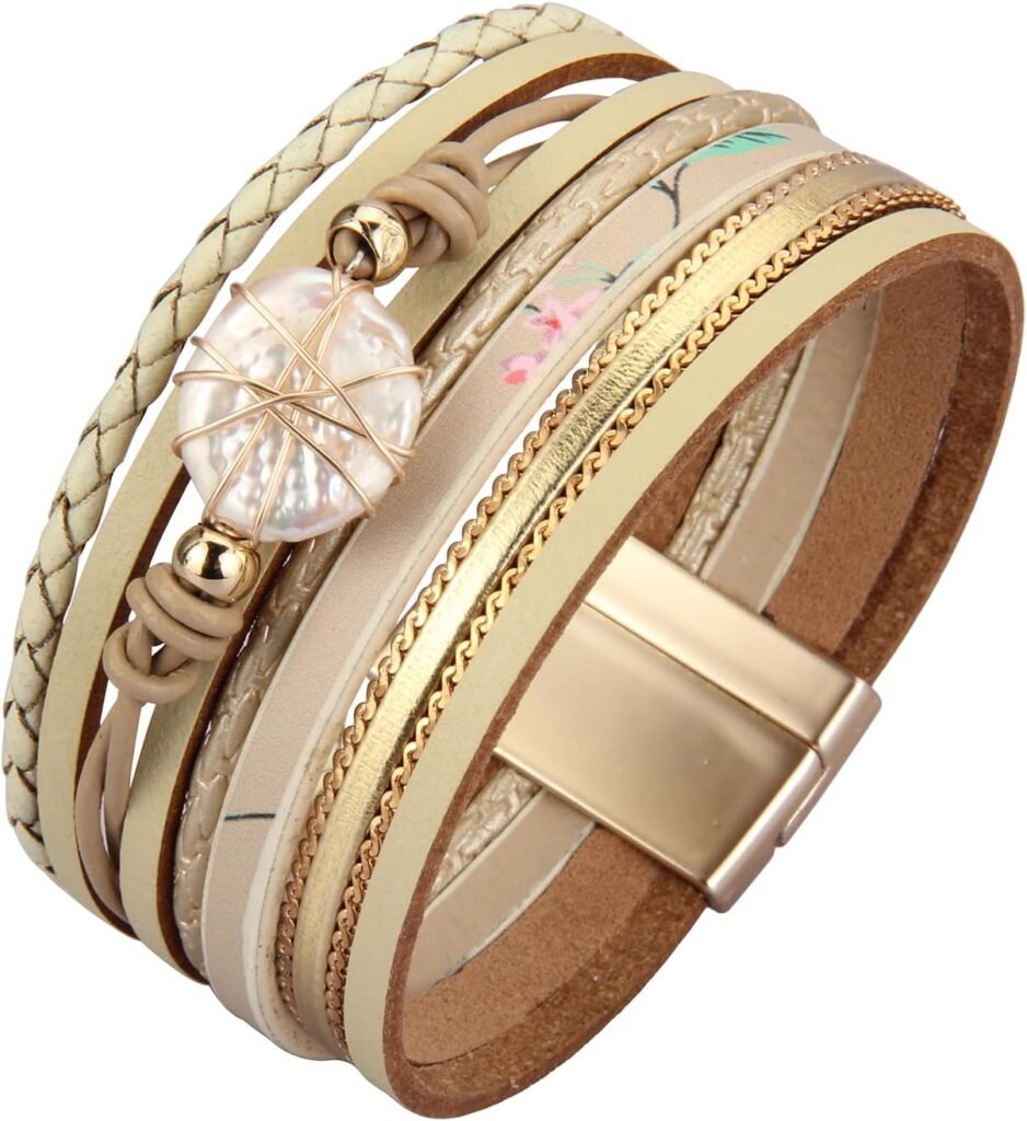 GelConnie Leather Cuff Bracelet Baroque Pearl Wrap Bracelet Gorgeous Gold Tube Bangle Magnetic Boho Bracelet Bohemian Wristband Jewelry Gift for Women Teen Girls Wife Sister GelConnie Leather Cuff Bracelet Baroque Pearl Wrap Bracelet Gorgeous Gold Tube Bangle Magnetic Boho Bracelet Bohemian Wristband Jewelry Gift for Women Teen Girls Wife Sister
