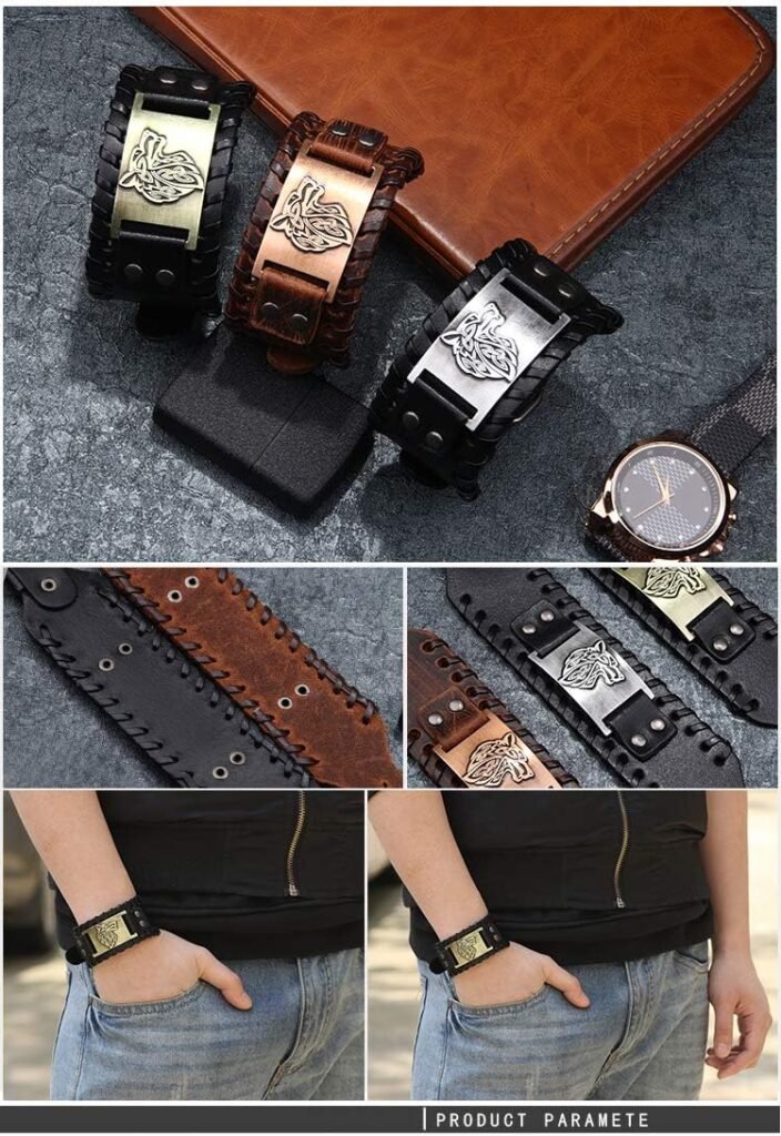 GelConnie Viking Bracelet Punk Leather Cuff Bracelet Gothic Leather Wristband Bracelet with Nordic Amulet Scandinavian Talisman Celtic Pagan Jewelry GelConnie Viking Bracelet Punk Leather Cuff Bracelet Gothic Leather Wristband Bracelet with Nordic Amulet Scandinavian Talisman Celtic Pagan Jewelry