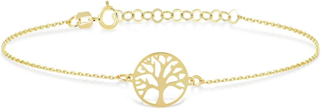 GELIN 14k Solid Gold Tree of Life Family Bracelet Adjustable Bracelet for Women GELIN 14k Solid Gold Tree of Life Family Bracelet Adjustable Bracelet for Women
