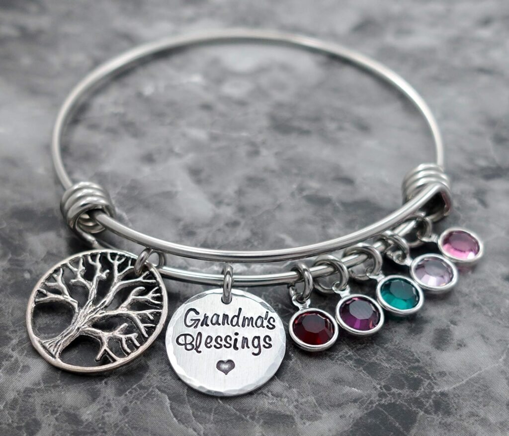 Grandma Bangle Bracelet Mimi Nana Mom Gift for Grandmother Charm Bracelet Tree of Life with Birthstones Grandma Bangle Bracelet Mimi Nana Mom Gift for Grandmother Charm Bracelet Tree of Life with Birthstones