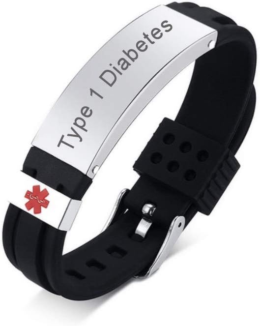 Hisatan Custom Medical Alert ID Bracelets for Men Women, Free Engraving Unisex Adjustable Emergency Silicon and Stainless Steel Emergency Bracelets