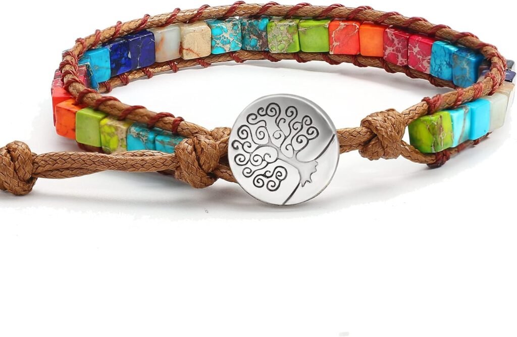 HZDK 7 Chakra Stone Bracelets for Women,Handmade Healing Crystal Jasper Beads Bracelet with Tree of Life Button Women Jewelry Gifts HZDK 7 Chakra Stone Bracelets for Women,Handmade Healing Crystal Jasper Beads Bracelet with Tree of Life Button Women Jewelry Gifts