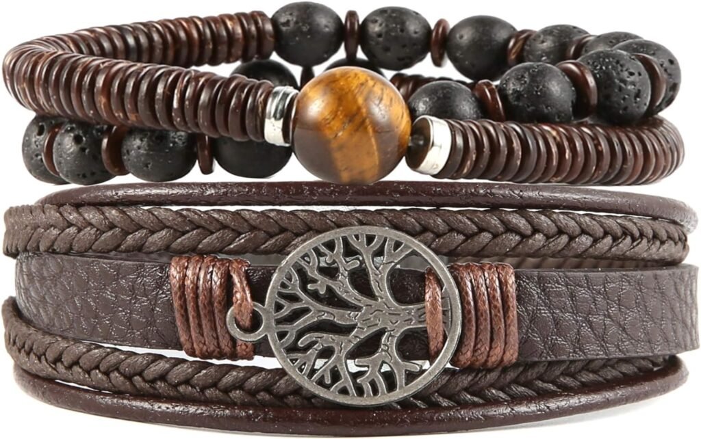 HZMAN Genuine Leather Tree of life Bracelets Men Women, Tiger Eye Natural Stone Lava Rock Beads Ethnic Tribal Elastic Bracelets Wristbands HZMAN Genuine Leather Tree of life Bracelets Men Women, Tiger Eye Natural Stone Lava Rock Beads Ethnic Tribal Elastic Bracelets Wristbands