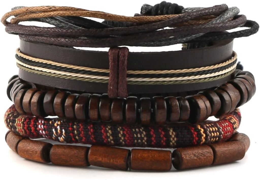 HZMAN Wrap Bracelets Men Women, Hemp Cords Wood Beads Ethnic Tribal Bracelets, Leather Wristbands HZMAN Wrap Bracelets Men Women, Hemp Cords Wood Beads Ethnic Tribal Bracelets, Leather Wristbands
