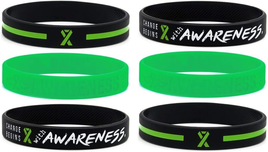 Inkstone Green Awareness Ribbon Bracelets Silicone Rubber Wristbands to Symbolize Hope Courage Strength and Support…