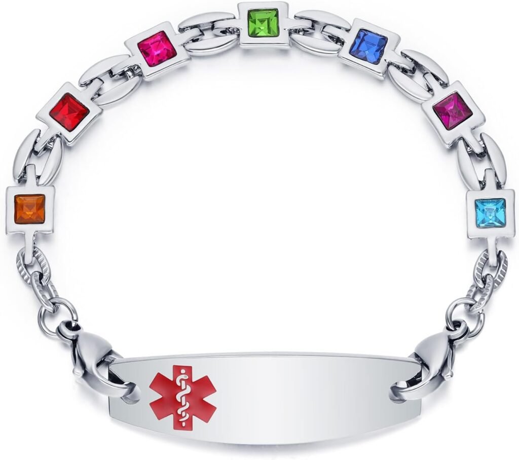 JFJEWER Personalized Medical Alert Bracelets for Women Free Engraving, Medical ID Bracelet for Women Girls, Zinc Alloy Chain with Cubic Zirconia Charms, Custom Medical Alert Bracelet (5.5-8.5 Inches) JFJEWER Personalized Medical Alert Bracelets for Women Free Engraving, Medical ID Bracelet for Women Girls, Zinc Alloy Chain with Cubic Zirconia Charms, Custom Medical Alert Bracelet (5.5-8.5 Inches)