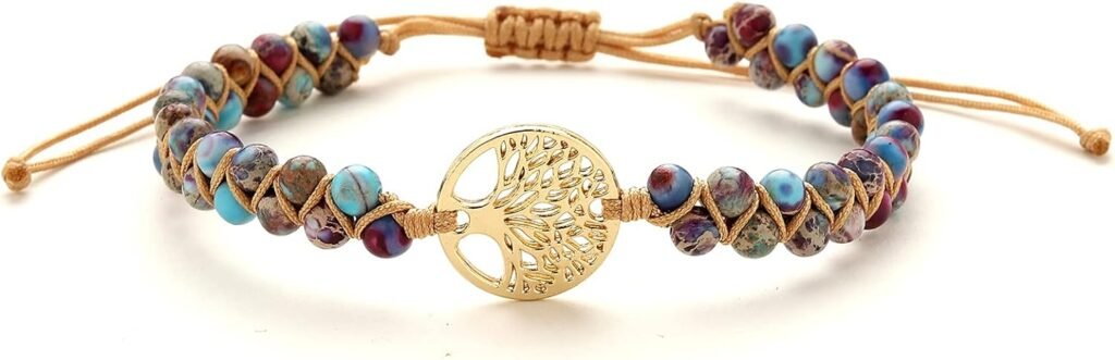 Jinxiuge Tree of Life Turquoise Stone Bracelet for Women Girls Handmade Braided Layered Bead Bracelet with Black Gift Box Jinxiuge Tree of Life Turquoise Stone Bracelet for Women Girls Handmade Braided Layered Bead Bracelet with Black Gift Box