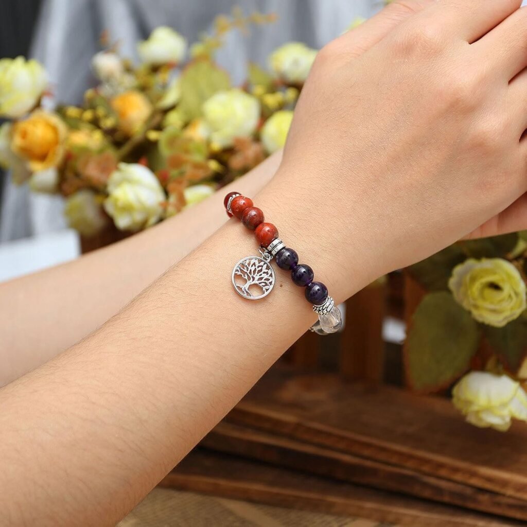Jovivi 7 Chakra Gemstone Tree of Life/Om Healing Crystal Bracelets Natural Stone Round Beads Bracelet for Yoga Energy Balancing Meditation Jovivi 7 Chakra Gemstone Tree of Life/Om Healing Crystal Bracelets Natural Stone Round Beads Bracelet for Yoga Energy Balancing Meditation