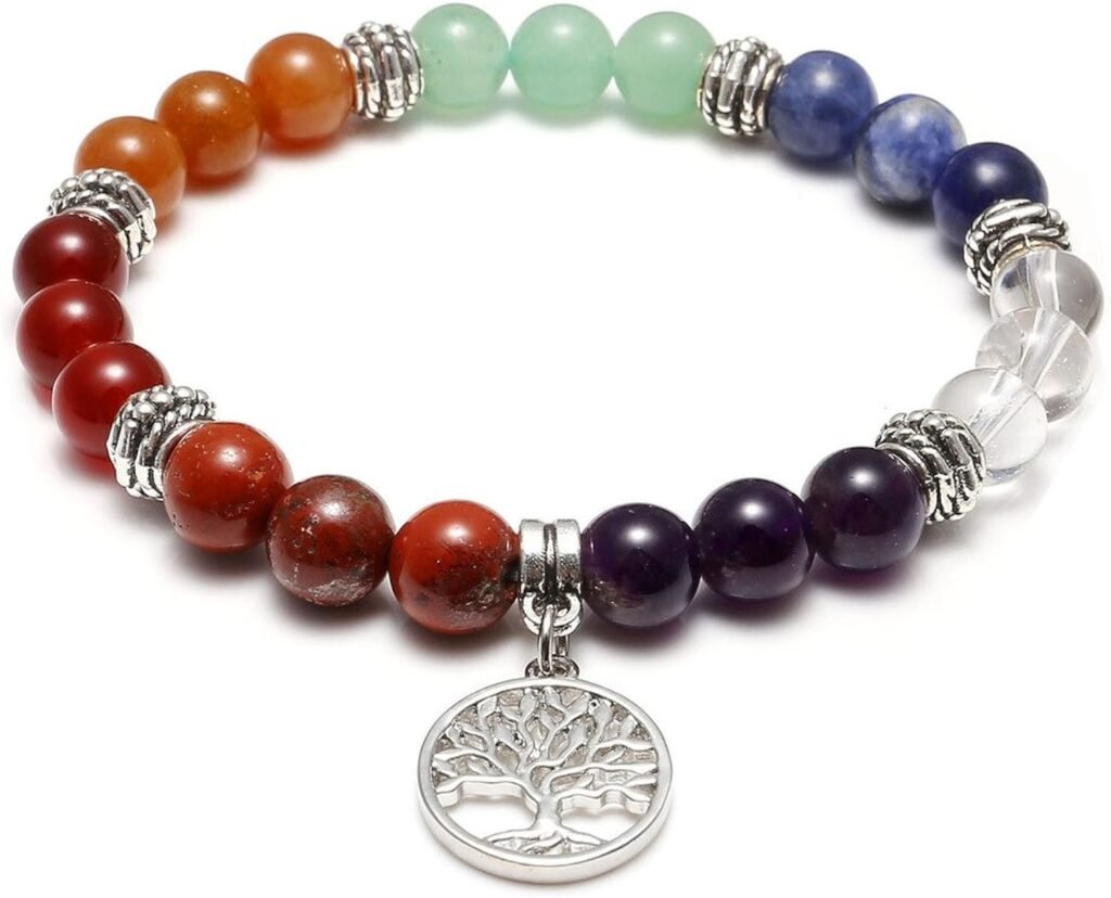 Jovivi 7 Chakra Gemstone Tree of Life/Om Healing Crystal Bracelets Natural Stone Round Beads Bracelet for Yoga Energy Balancing Meditation Jovivi 7 Chakra Gemstone Tree of Life/Om Healing Crystal Bracelets Natural Stone Round Beads Bracelet for Yoga Energy Balancing Meditation