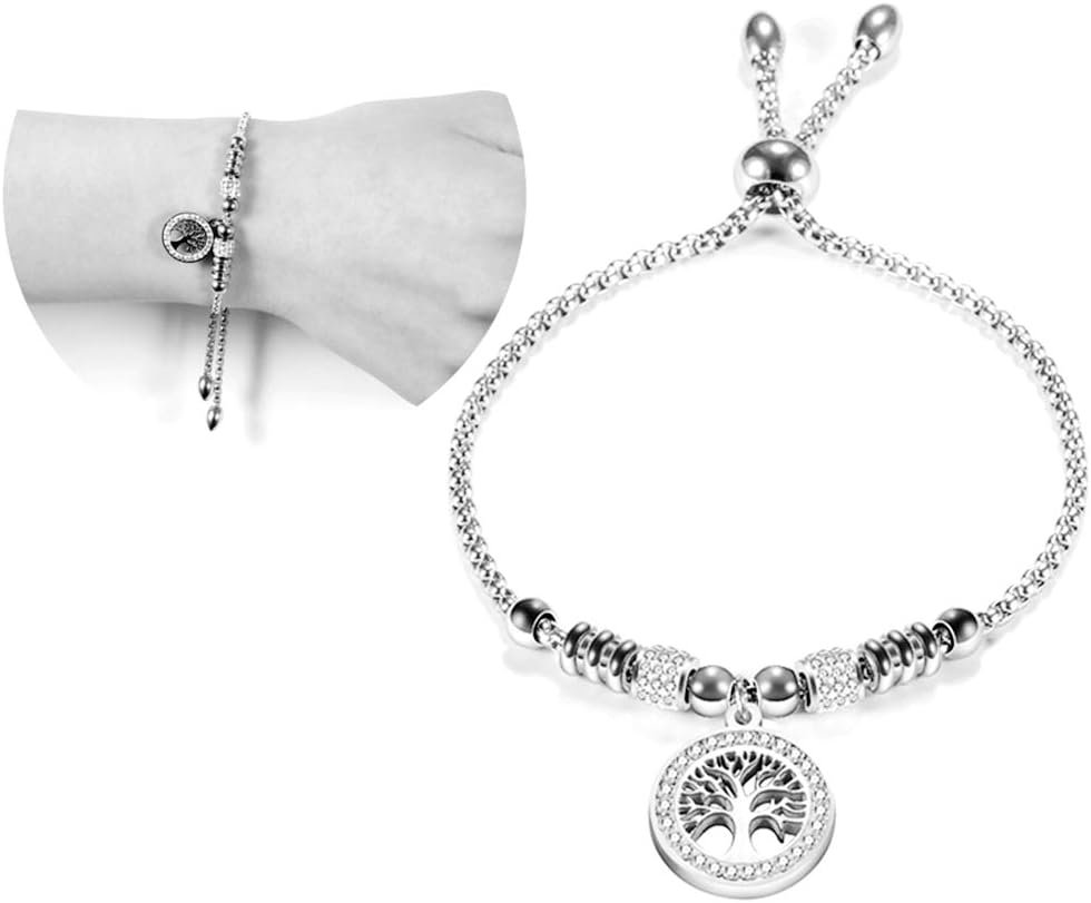 Jude Jewelers Stainless Steel Tree of Life Charm Ajustable Size Strand Bracelet Jude Jewelers Stainless Steel Tree of Life Charm Ajustable Size Strand Bracelet