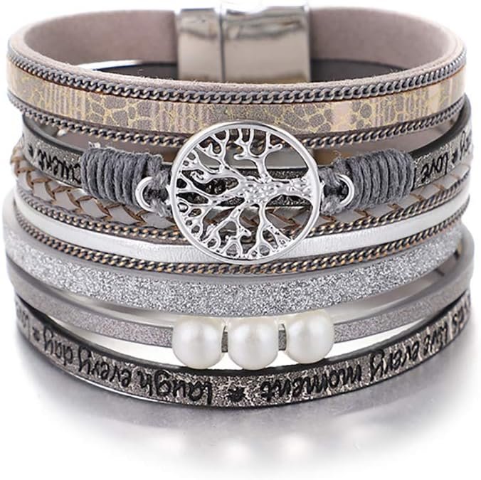 KSQS Tree Of Life Leather Multi-Layer Wraps Bracelet,Boho Wide Buckle Wristband Bangle,Braided Cuff Bracelets for Women KSQS Tree Of Life Leather Multi-Layer Wraps Bracelet,Boho Wide Buckle Wristband Bangle,Braided Cuff Bracelets for Women
