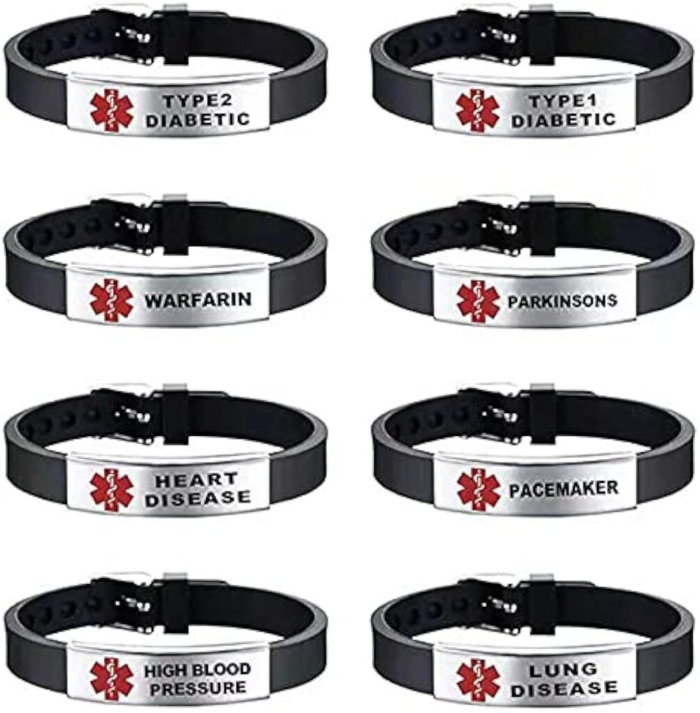 KunBead Medical Alert Bracelets for Women Adjustable Stainless Steel Silicone Emergency Awareness Medical ID Bracelet Wristband