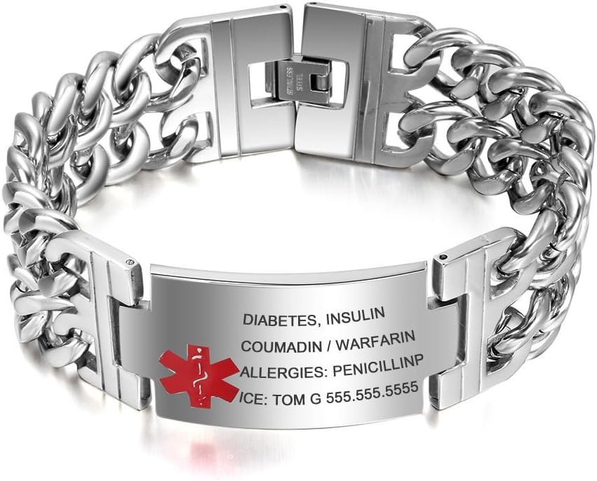 Lam Hub Fong 8.5 Inches Free Engraving Emergency Medical Alert ID Bracelets For Men Titanium Steel Life Medical Alert Bracelets For Adults Lam Hub Fong 8.5 Inches Free Engraving Emergency Medical Alert ID Bracelets For Men Titanium Steel Life Medical Alert Bracelets For Adults