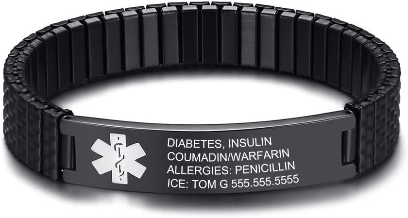 LanM Medical Alert Bracelets for Mens Womens Free Engraving 7.9-8.7 Inch Emergency Alert ID Bracelets Medical Bracelets Stainless Steel Medical Alert Bracelet Gift for Men LanM Medical Alert Bracelets for Mens Womens Free Engraving 7.9-8.7 Inch Emergency Alert ID Bracelets Medical Bracelets Stainless Steel Medical Alert Bracelet Gift for Men