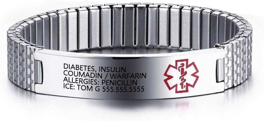 LanM Medical Alert Bracelets for Mens Womens Free Engraving 7.9-8.7 Inch Emergency Alert ID Bracelets Medical Bracelets Stainless Steel Medical Alert Bracelet Gift for Men LanM Medical Alert Bracelets for Mens Womens Free Engraving 7.9-8.7 Inch Emergency Alert ID Bracelets Medical Bracelets Stainless Steel Medical Alert Bracelet Gift for Men