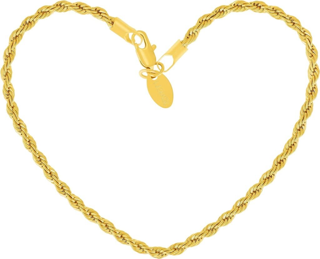 LIFETIME JEWELRY 3mm Rope Chain Bracelet 24k Real Gold Plated for Women and Men 7 8 and 9 LIFETIME JEWELRY 3mm Rope Chain Bracelet 24k Real Gold Plated for Women and Men 7 8 and 9