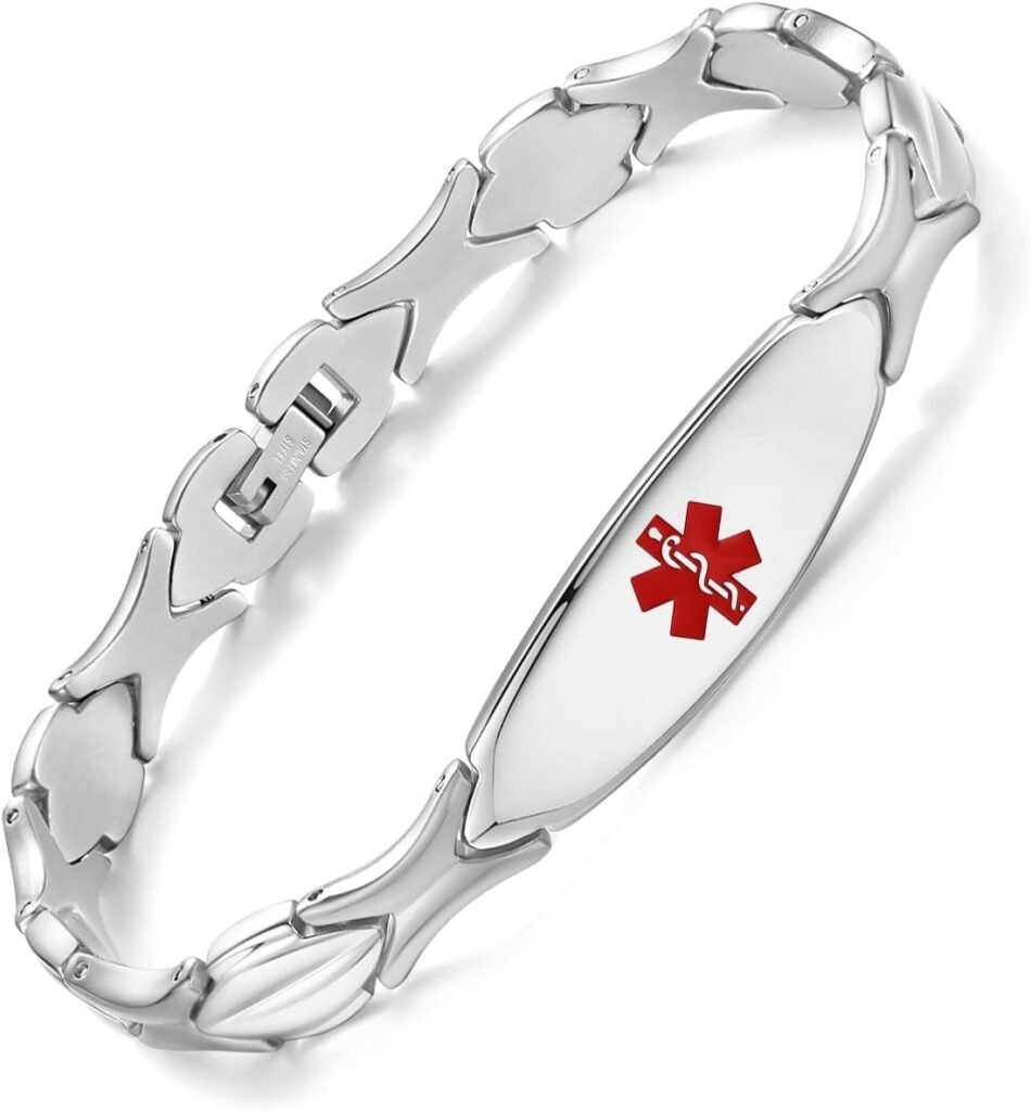 LinnaLove Fashion Shiny medical alert bracelet with Free Engraving Stainless steel Medical id bracelet for Women LinnaLove Fashion Shiny medical alert bracelet with Free Engraving Stainless steel Medical id bracelet for Women