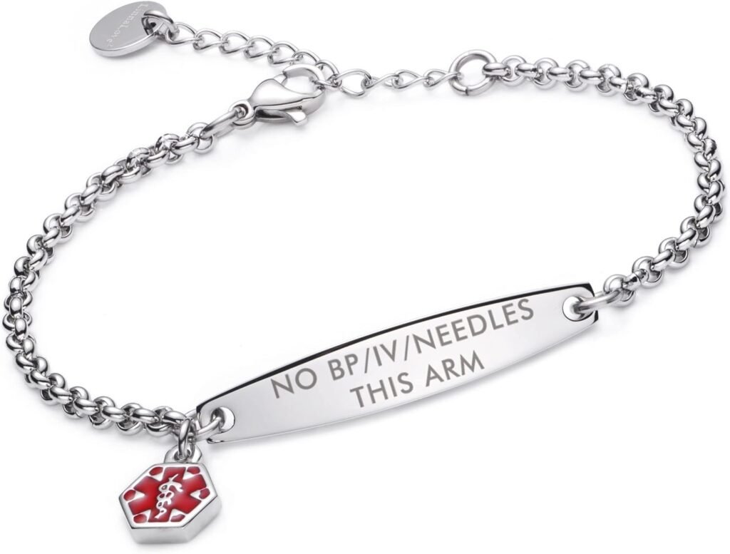 LinnaLove-Pre-engraved Simple Rolo chain Medical alert id bracelet for Women LinnaLove-Pre-engraved Simple Rolo chain Medical alert id bracelet for Women