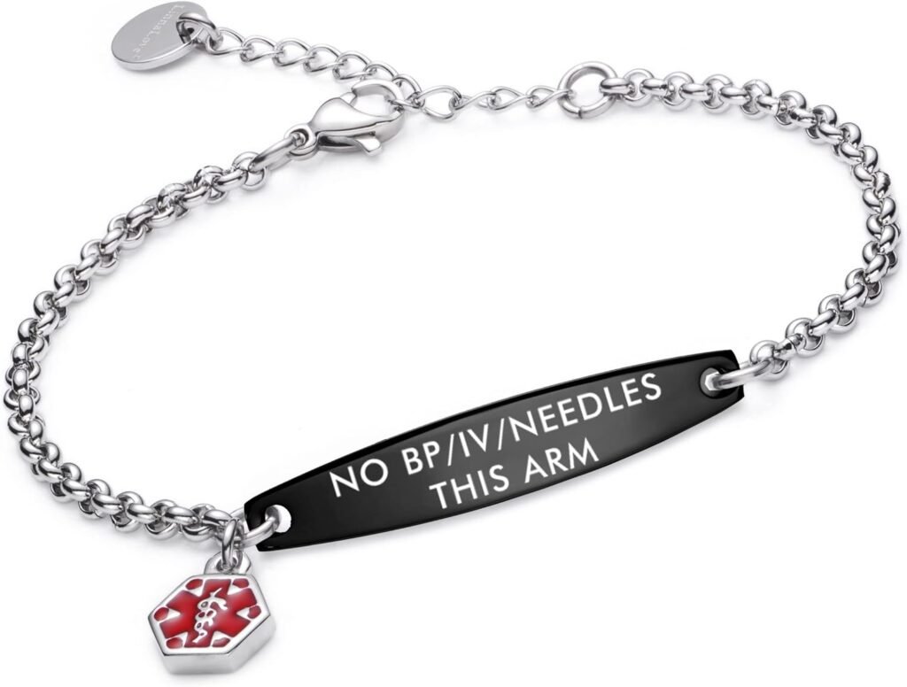 LinnaLove-Pre-engraved Simple Rolo chain Medical alert id bracelet for Women LinnaLove-Pre-engraved Simple Rolo chain Medical alert id bracelet for Women