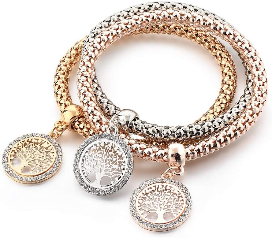 Long Way 3Pcs Gold Silver Rose Gold Plated Charm Bracelet for Women Stretch Crystal Multilayer Bracelet Long Way 3Pcs Gold Silver Rose Gold Plated Charm Bracelet for Women Stretch Crystal Multilayer Bracelet