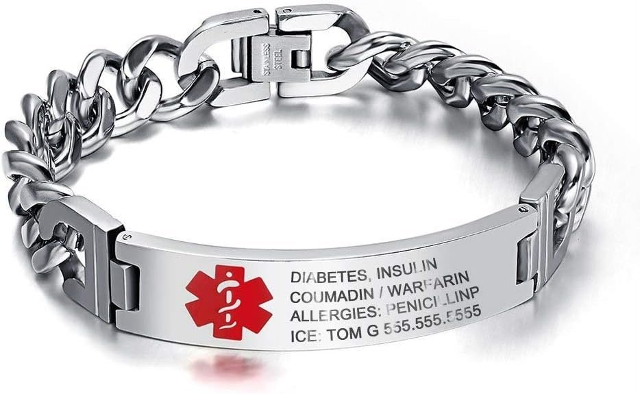 Luolajewelry Personalized Engrave Alert ID Bracelets Custom Emergency Medical Stainless Steel Bangle Bracelets for Men Luolajewelry Personalized Engrave Alert ID Bracelets Custom Emergency Medical Stainless Steel Bangle Bracelets for Men