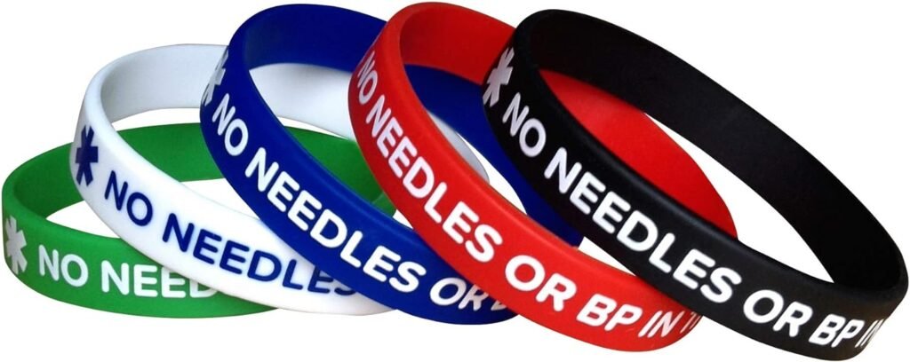 Lymphedema Silicone Bracelets No Needles Or BP This Arm (5 Pack) Wristbands Adult Size 7.8 for Men Women