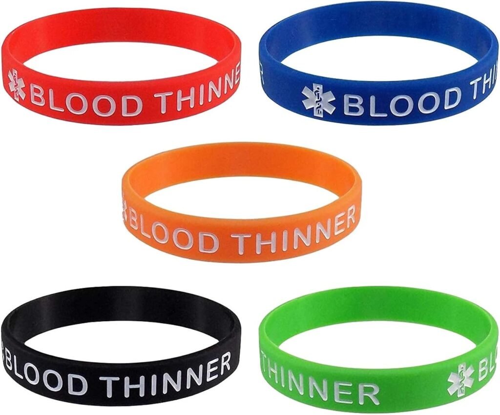 Lyndong 5 Pack BLOOD THINNER Silicone Medical Alert Emergency Bracelet Wristbands
