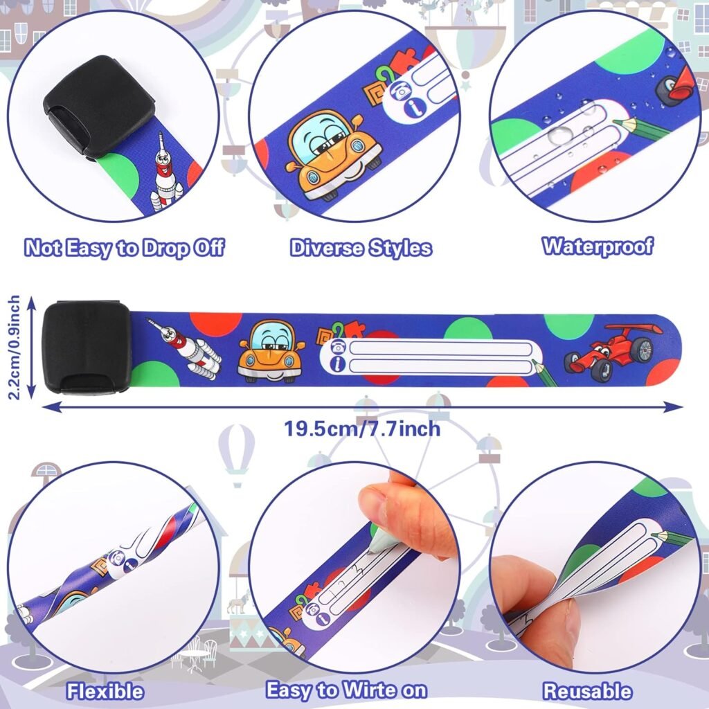 MARFOREVER 24 Pcs Children Safety ID Wristband Reusable Child Identification Infobands Bracelets Adjustable Waterproof Anti Lost ID Band for Boys and Girls MARFOREVER 24 Pcs Children Safety ID Wristband Reusable Child Identification Infobands Bracelets Adjustable Waterproof Anti Lost ID Band for Boys and Girls