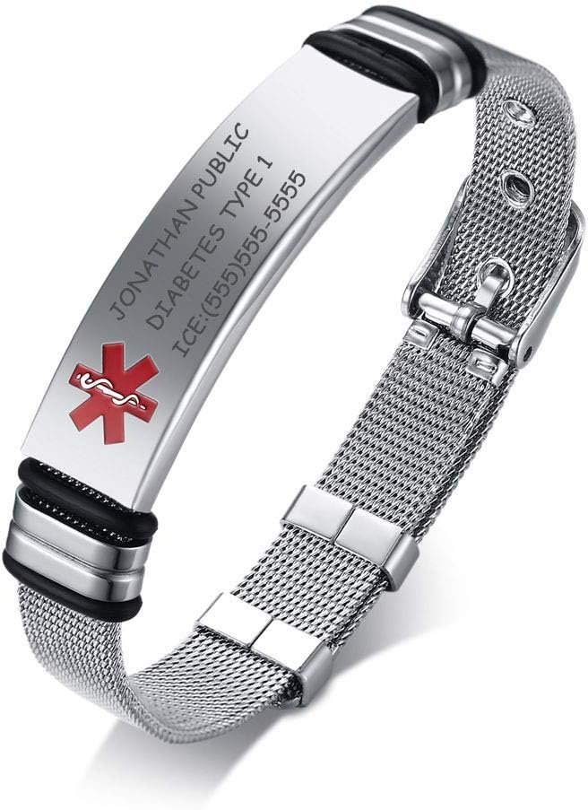 MEALGUET Custom Engraving-Stainless Steel Mesh Wristband Medical Alert ID Bracelets for Men Women, Mens Medical ID Bracelet MEALGUET Custom Engraving-Stainless Steel Mesh Wristband Medical Alert ID Bracelets for Men Women, Mens Medical ID Bracelet