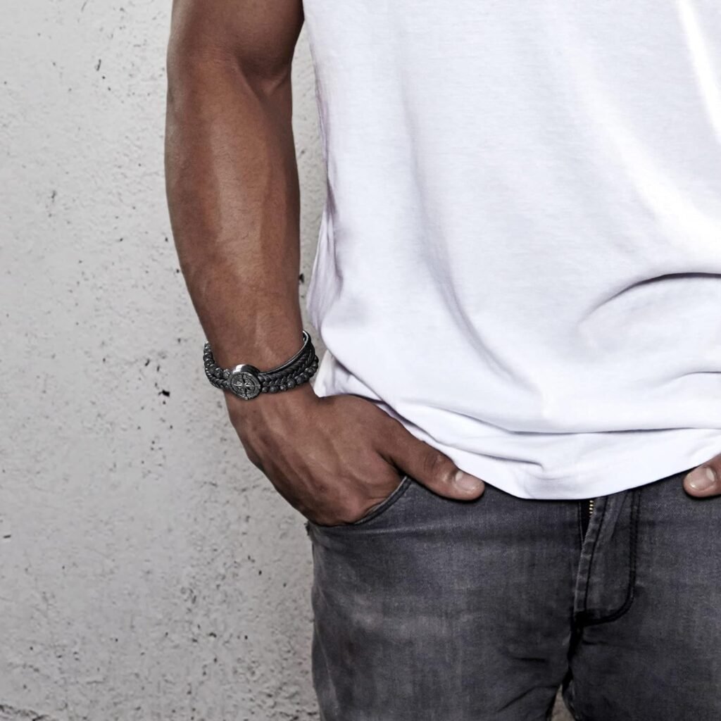 murtoo Mens Bracelet, Leather and Steel, Multi-layer Leather Bracelet for Men with Compass, Ideal Gift for Boyfriend Husband Father murtoo Mens Bracelet, Leather and Steel, Multi-layer Leather Bracelet for Men with Compass, Ideal Gift for Boyfriend Husband Father