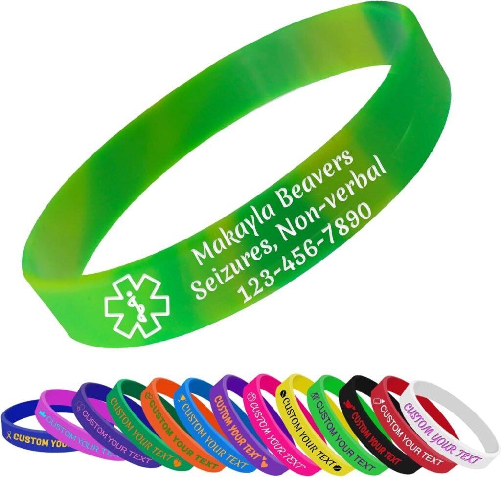 Personalized Medical Alert Bracelet Silicone Custom Rubber Wristbands Customized Medical Id Bracelet Engraved with Text for Women Men Elderly Patient