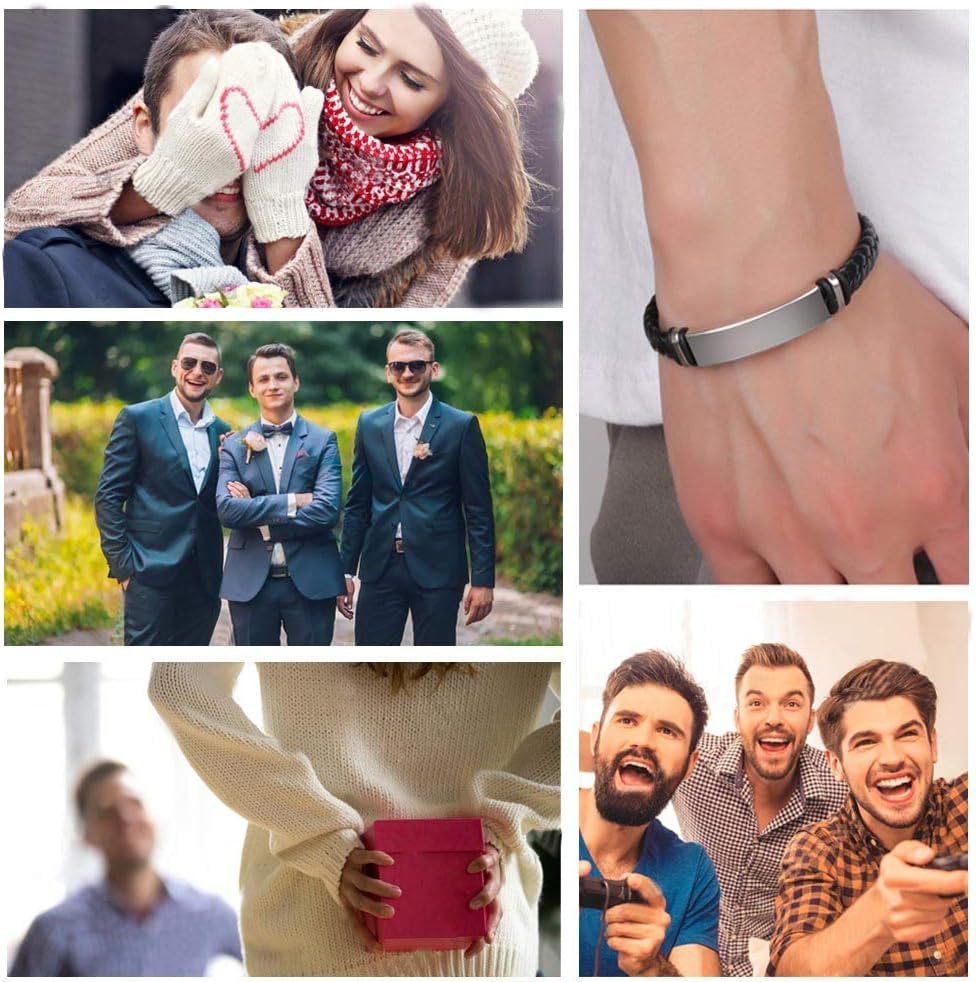 Personalized Mens Bracelet | Leather Engraved Bracelet Gift for DAD | ID Identity, Customised Monogram, Birthday, Wedding,Christmas Personalized Mens Bracelet | Leather Engraved Bracelet Gift for DAD | ID Identity, Customised Monogram, Birthday, Wedding,Christmas