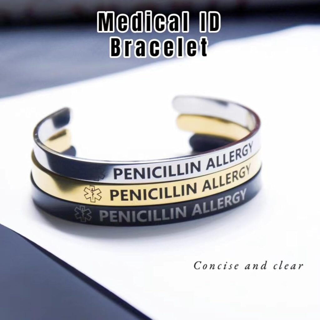 RENYILIN 3PCS Stainless steel cuff bracelet Medical alert ID Emergency first Aid bracelet RENYILIN 3PCS Stainless steel cuff bracelet Medical alert ID Emergency first Aid bracelet