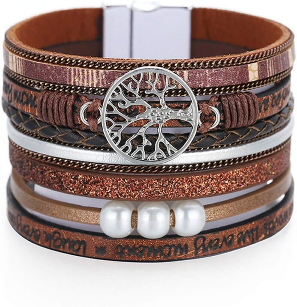 RONLLNA Tree of Life Leather Cuff Bracelet Wrap Cross Bracelet for Girls Boho Bracelets with Pearl Gifts for Women RONLLNA Tree of Life Leather Cuff Bracelet Wrap Cross Bracelet for Girls Boho Bracelets with Pearl Gifts for Women