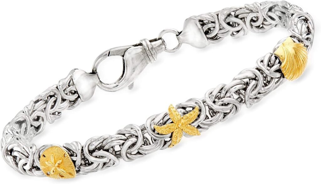Ross-Simons Sterling Silver Byzantine Sea Life Station Bracelet With 14kt Yellow Gold Ross-Simons Sterling Silver Byzantine Sea Life Station Bracelet With 14kt Yellow Gold